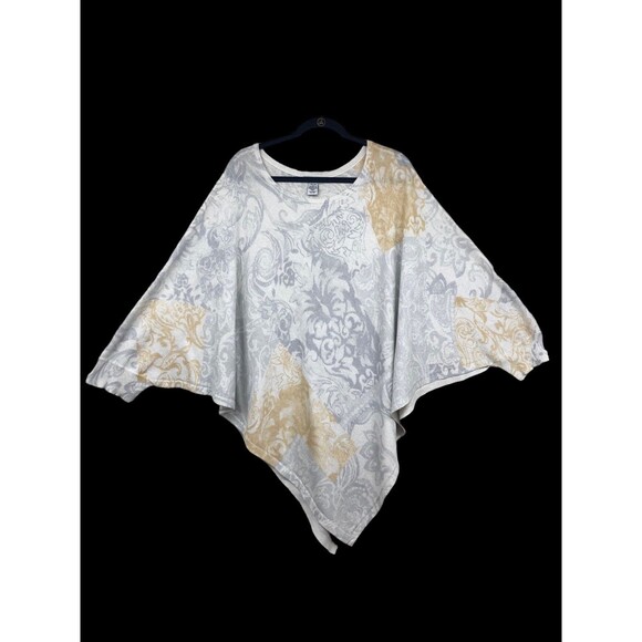 Silver & Gold Sparkling Handkerchief Blouse, Butterfly Sleeves Plus SZ 2X-3XL - Picture 2 of 8